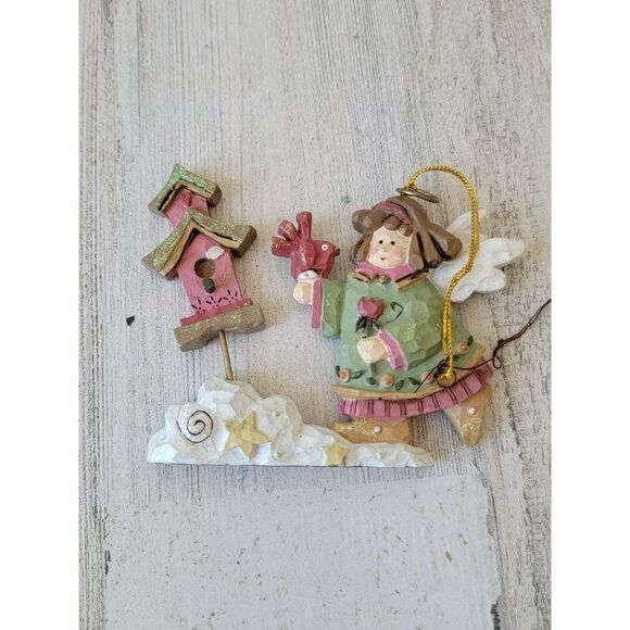 Kurt Adler Angel birdhouse folk art glitter star ornament - Picture 1 of 6